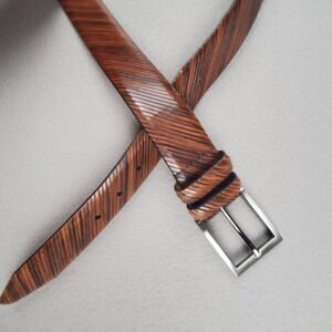 LEJON Beveled Edge Belt LEATHER Italian Calfskin Men's 42 XXL 2XL Brown